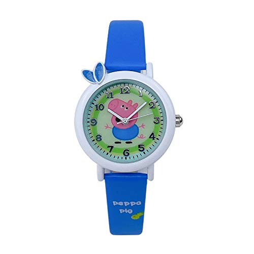 WZLDP Reloj de los niños de Dibujos Animados Hombres y Mujeres Reloj de Cuarzo Reloj de Cerdo Peppa Pig Reloj George (Color : Blue)
