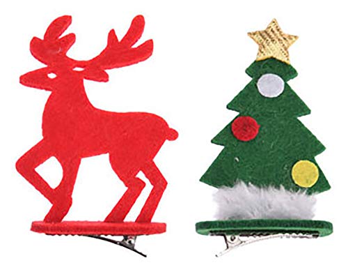 Xmas-Set - Accesorios para el pelo para Navidad y fiestas navideñas (2 unidades, ciervo y árbol de Navidad)
