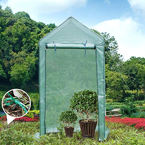 Yorbay Invernadero con Tela de Malla de PE, Techo Puntiagudo, Color Verde, para Tomates, Jardín, Terraza, 100 × 50 × 190 cm Reutilizable