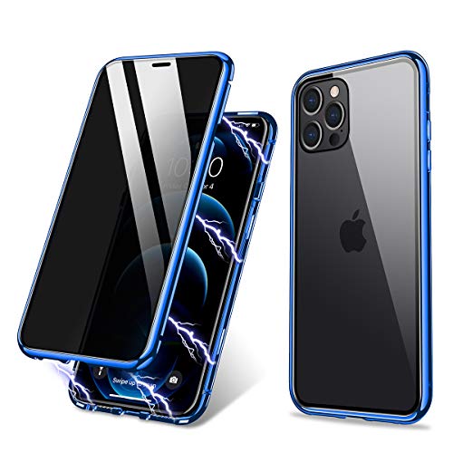 ZHIKE Compatible with iPhone 12 Series Case, Anti-Peep Magnetic Adsorption Case Front and Back Tempered Glass Full Screen Coverage One-Piece Design Flip Privacy Cover