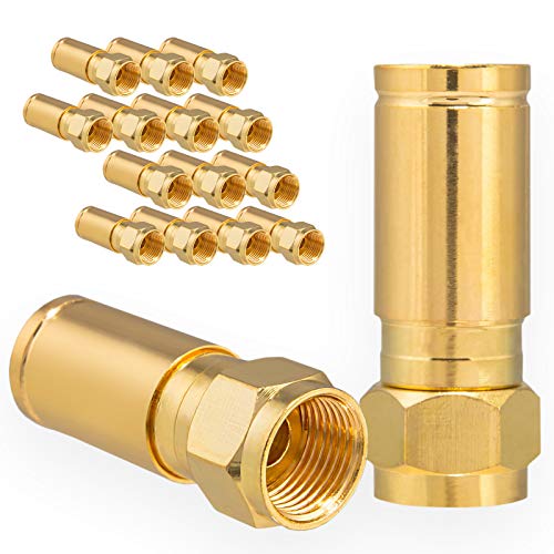 16 conectores F de compresión profesionales chapados en oro para cable SAT | Cable coaxial con diámetro 6,8 – 7,2 mm conector 4 K UHD HQ conector de compresión macizo de HB-Digital