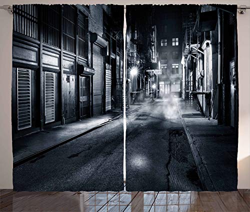 ABAKUHAUS Noche Cortinas, Oscuro Paisaje Urbano de Nueva York, Sala de Estar Dormitorio Cortinas Ventana Set de Dos Paños, 280 x 225 cm, Blanco Negro