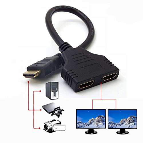 Adaptador HDMI dual, HDMI macho a hembra HDMI dual Adaptador divisor HDMI de 1 a 2 vías para HDTV 1080P, adaptador HDMI dual compatible con proyector, monitor (negro)
