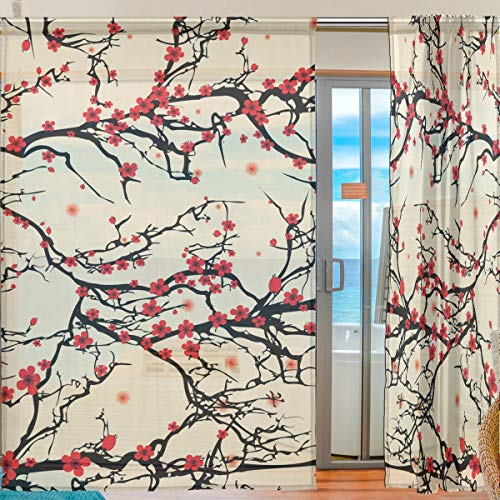 Ahomy 2 paneles de gasa cortina de ventana estilo japonés flor de cerezo cortinas transparentes de tul para sala de estar, ventana, dormitorio, 78 x 55 pulgadas