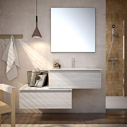 Aquore | Mueble de Baño con Lavabo y Espejo | Mueble Baño Modelo Serby 2 Cajones Suspendido | Muebles de Baño | Diferentes Acabados Color | Varias Medidas (Hibernian, 80 cm)