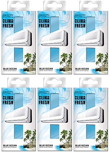 Areon Clima Fresh Ambientador Océano Azul Casa Aire Acondicionado Original Perfume Hogar Salón Habitación Oficina Tienda Duradero Moderno Olor ( Blue Ocean Pack de 6 )