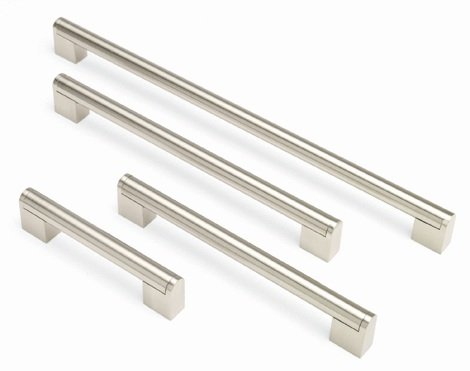 Asas tipo barra para puertas o cajones de cocina - 128 mm a 480 mm, 7 tamaños diferentes, acero, Plateado, 320 mm