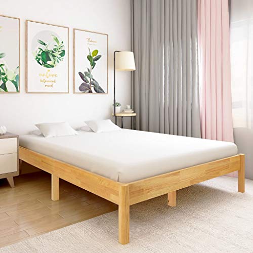 Ausla Estructura de cama, cama de matrimonio de madera maciza de roble con acabado natural, 160 x 200 cm