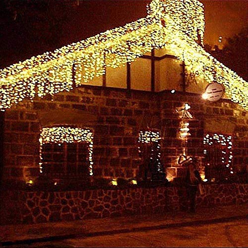 BAKAJI Lighting - Cortina de Cascada Luminosa, Color Blanco cálido, 250 x 75 cm, Extensible, hasta 50 m, 126 Maxi LED con Flash, Luces para Exterior, Navidad (luz Blanca cálida)