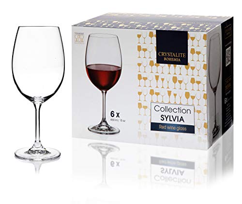 Bohemia - Juego de 6 copas de vino de cristal blanco o tinto de 450 ml, caja de regalo, apta para lavavajillas, transparente perfecto para el hogar, restaurantes y fiestas.