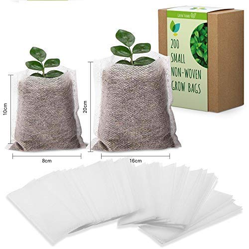 Bolsas biodegradables de tela no tejida para viveros, bolsas natural para cultivo compostables y bolsas de maceta para jardinería doméstica, viveros, huertos o invernaderos (200 Paquete- Pequeño)
