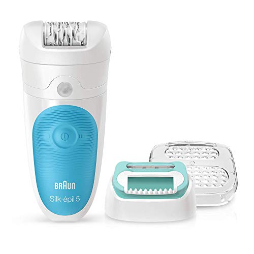 Braun 5-511 Silk-épil Wet & Dry - Depiladora eléctrica para mujer, inalámbrica y cabezal con recortadora, color blanco/azul