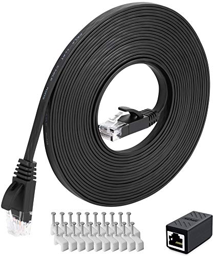 Cable de red Cat6 de 15 m | red Ethernet de alta velocidad | Cable de conexión | 250 MHz 1000 Mbit/s plano LAN compatible con conmutador, router, módem, panel de conexiones