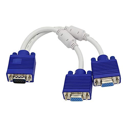 Cable divisor VGA, cable VGA Y 1 macho a 2 hembras, HD15 VGA a doble HD15 VGA hembra, cable convertidor de vídeo para duplicación de pantalla, 0.5 pies (azul)