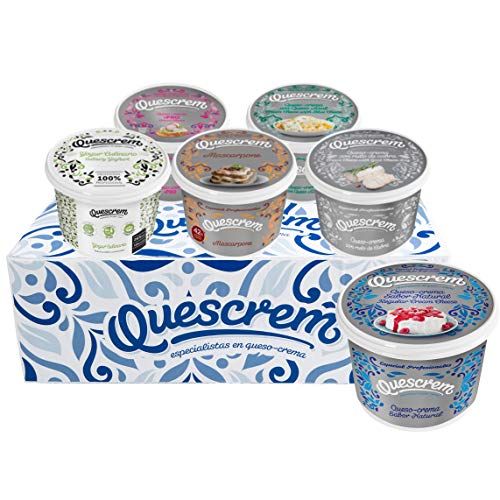 Caja Surtido Quescrem: mix de 6x500g (1x Queso Crema, 1x QC + PRO, 1x QC Rulo de Cabra, 1x QC Azul. 1x Mascarpone, 1x Yogur Culinario)