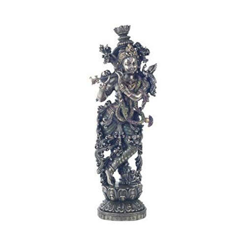 CAPRILO Figura Budista Decorativa de Resina Dios Indio Krishna Adornos y Esculturas. Regalos Originales. Decoración Hogar. 37 x 11 x 8 cm.