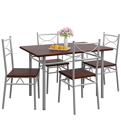 Casaria Conjunto de 1 Mesa y 4 sillas Paul Muebles de Cocina y de Comedor Roble Oscuro Mesa de MDF Resistente 110x70 cm