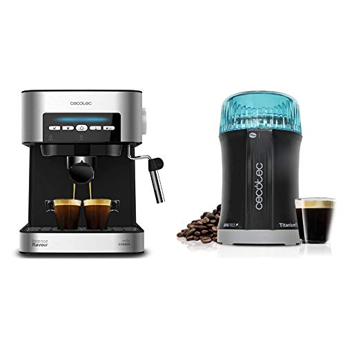 Cecotec cafetera express digital power espresso 20 matic para espresso y cappuccino, de 20 bares & molinillo de café y especias titanmill 200. Cuchillas recubiertas de titanio