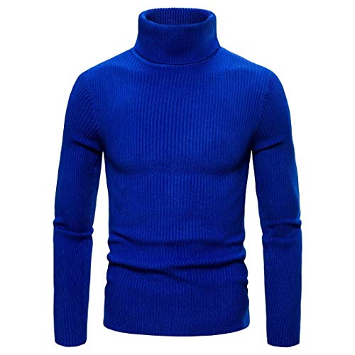 Chaqueta de los Hombres de Alta Elástico Basa La Camisa De Cuello Alto Suéter Suéter Color Sólido Conjunto (Color : Blue, Size : M)