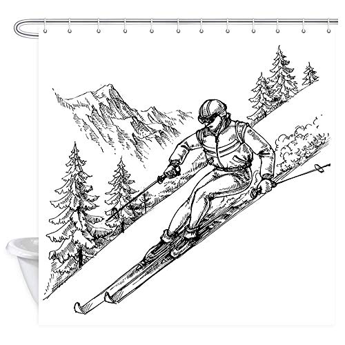 CICIDI Cortina de ducha para deportes de esquiador en invierno montañas paisajismo cortinas de baño, tela impermeable bate de 182 x 182 cm
