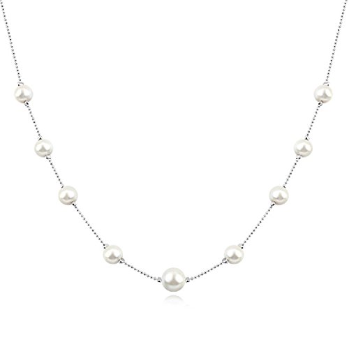 Collar de hilo con Cristal Swarovski Perlas blancas simuladas 18k Chapado en oro blanco para mujer 45 cm