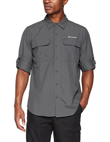 Columbia Camisa de Excursionismo de Manga Larga para Hombre, Silver Ridge II Long Sleeve Shirt, Gris (Grill), S