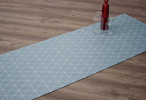 Comercial Candela Alfombra de Pasillo de Textil Resinado Antimanchas, Lavable | Base PVC Antideslizante y Aislante Diseño Triangular (Azul, 52_X_150 CM)