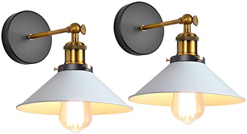 Conjunto de 2 Pared Industrial Light Edison Estilo 240 ajustable de techo de metal ligero E27 lámpara de pared retro for el dormitorio de bar, de 220 mm, blanca (Color : White)