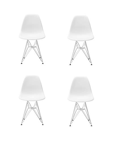 Conjunto de Cuatro sillas de Comedor, Silla de plástico Patas de Metal, Muebles de Oficina Modernos e Informales (Blanco)