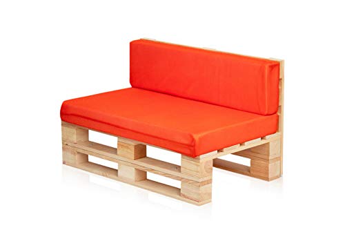 Conjunto Sofa DE PALETS + Set Cojines (Asiento + Respaldo) (100X60, Naranja Transpirable)