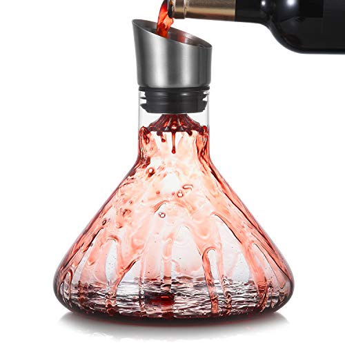 Cooko Aireador Decantador de vino,Jarra de Respiración de Vino con Tapa de Vertido,Vidrio Soplado a Mano,Accesorio de Vino de Lujo para Regalo (1500 ml)