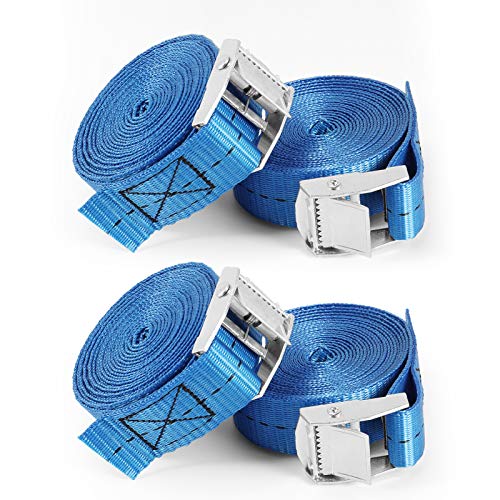 Correa de Amarre, KNMY Correas Trinquete Hebilla, Cinturones de Tensión Ajustables para Atar el Equipaje y la Carga en el Auto, 2,5 cm * 3 m, azul (4 piezas)