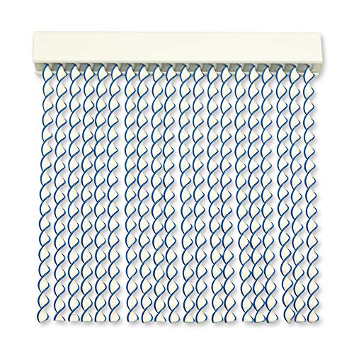 Cortinas Exterior Puerta de Cordon | 72 Tiras Plastico PVC y Barra Aluminio | Ideal para Terraza y Porche | Antimoscas | Blanco-Azul | 210 * 90