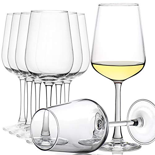 CREST - Juego de 8 copas de vino, 360 ml, cristal transparente, tallo largo, perfectas para el hogar, restaurantes y fiestas