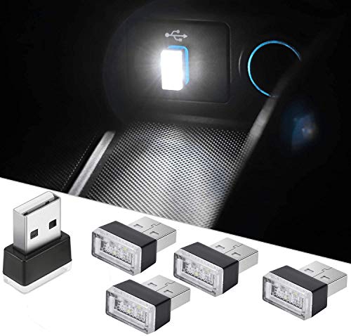 CTRICALVER 5 mini luces USB para automóvil, luces interiores universales USB inalámbricas, luces interiores LED portátiles, se pueden usar en automóviles, computadoras portátiles (blanco)