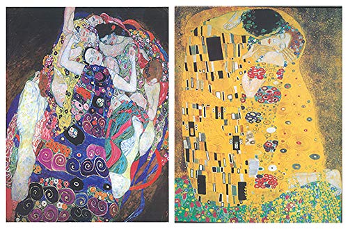Dcine Cuadros Artista/Pintor Famoso Gustav Klimt ; el Beso sobre Madera. Set de 2 Unidades de 19 cm x 25 cm x 4 mm unid. Adhesivo FÁCIL COLGADO. Adorno Decorativo