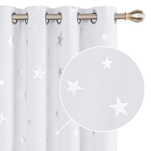Deconovo Cortinas Dormitorio Moderno Suave para Ventanas de Habitación Infantiles Estrellas Plateada 140 x 260 cm Gris Blanco