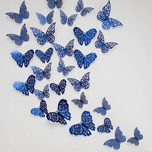 Decoración de pared de mariposa 3D pegatinas murales extraíbles conjunto azul suministro de fiesta para habitación de niños guardería aula telón de fondo cumpleaños boda(azul)