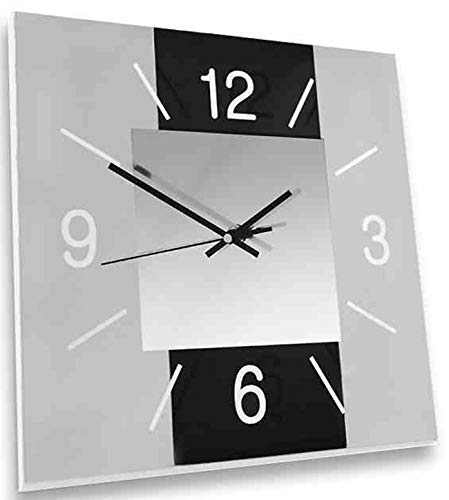 dekojohnson Moderno reloj de pared de cristal para salón, cocina o dormitorio, diseño reloj de cocina, negro/gris, 30 x 30 cm