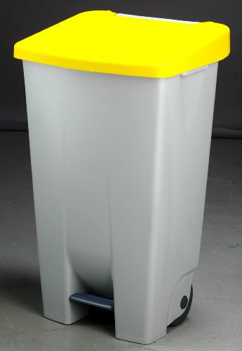 Denox 23400 - Contenedor basura selectivo con pedal y ruedas, color amarillo, talla 120 L