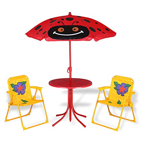 Deuba Conjunto de Picnic Plegable para niños Juego de 1 Mesa y sillas con sombrilla protección UV Exterior Interior 50cm