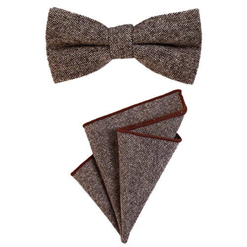 DonDon Pajarita para caballero 12 x 6 cm, atada y de tamaño ajustable, y pañuelo de bolsillo de 23 x 23 cm a juego de algodón marrón-negro-beige