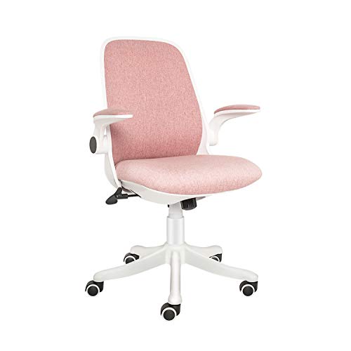 ELECWISH - Silla de oficina con reposabrazos abatible, silla ergonómica para ordenador con soporte lumbar ajustable, silla de escritorio, diseño compacto, bloqueo de 120°, rotación de 360°