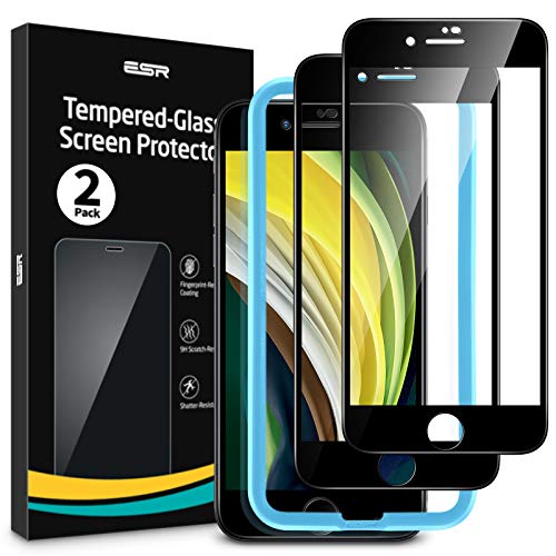 ESR Protector de Pantalla Compatible con iPhone SE 2020/8/7 (2 Unidades),Cobertura Pantalla Completa+Cristal Curvado 3D,Compatible con iPhone SE/8/7, 4.7 Inch, Negro