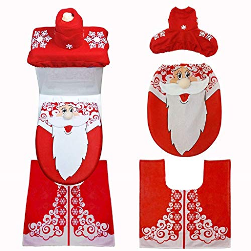 FABSELLER Juego de 3 fundas para asiento de inodoro de Navidad, cubierta para caja de pañuelos y alfombra para baño, diseño de muñeco de nieve de Papá Noel (barba larga, hombre viejo)