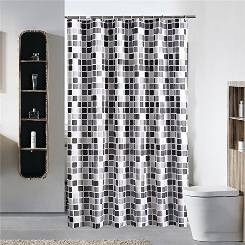 Fhdpeebu Cortina de ducha de tela para baño de color negro, blanco y gris, impermeable, con 12 ganchos, 200 x 200 cm