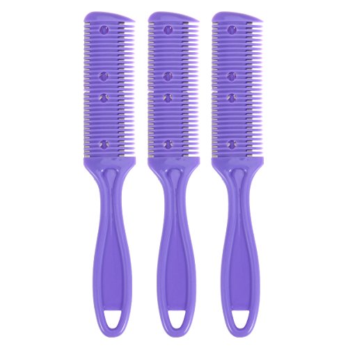 Frcolor Peine del cortador de pelo, peine del corte del pelo del lado doble Peine con cuchilla del acero inoxidable, paquete de 3 (púrpura)