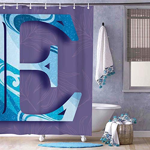 Free Brand Cortina de ducha con ganchos de tela de poliéster con diseño de letra E, diseño de capital, cortina de baño de 182 x 182 cm