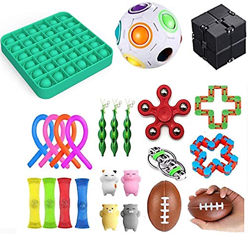 Geagodelia Sensory Fidget Toy Set Juguetes de oficina para niños Adultos Stress Squeeze Toys con Pea Shell Squishy Ball Infinity Cube Fidget Rings (25PCS C)