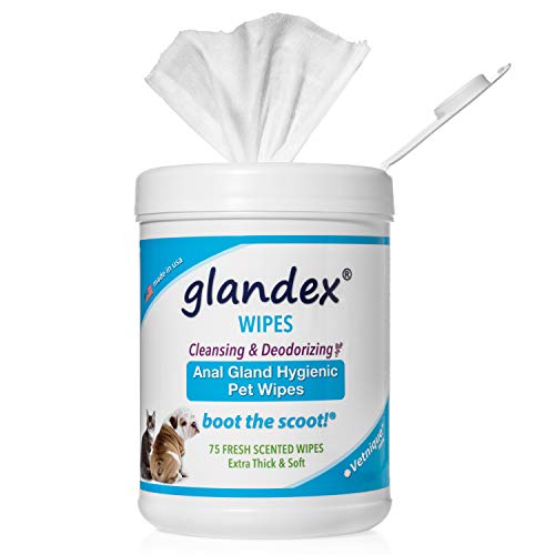 Glandex Toallitas para Mascotas, toallitas higiénicas para Limpiar y desodorizar Las glándulas anales para Perros y Gatos, por Vetnique Labs (75ct)